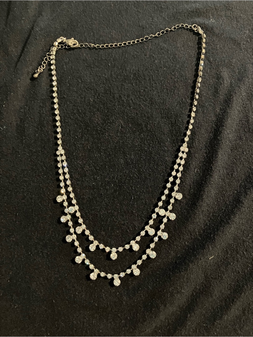 Silver-Tone Double Strand Rhinestone Necklace - Elegant Sparkle